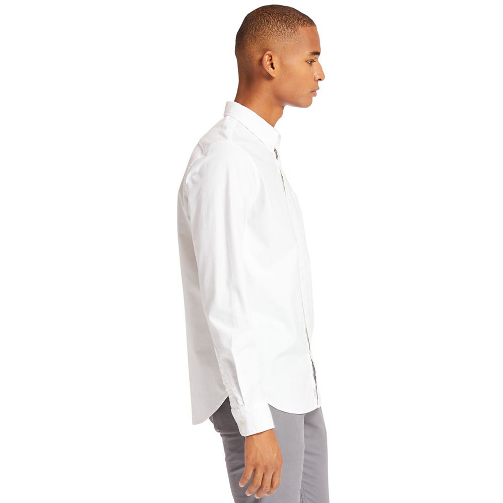 Camasi Timberland Barbati Albi - Long Sleeve Stretch Oxford - Romania - PBDRMY869